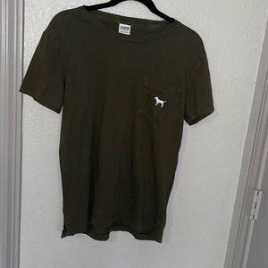 Navy green “pink” shirt with pocket in front